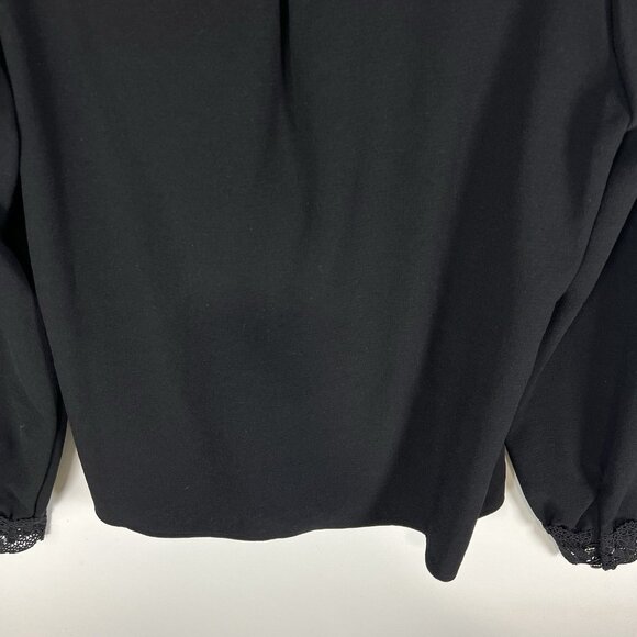 Sezane Abelia Blouse Black Wrap Style V-Neck Top Size 36 US 4 Lace Cuff Feminine - Picture 10 of 10
